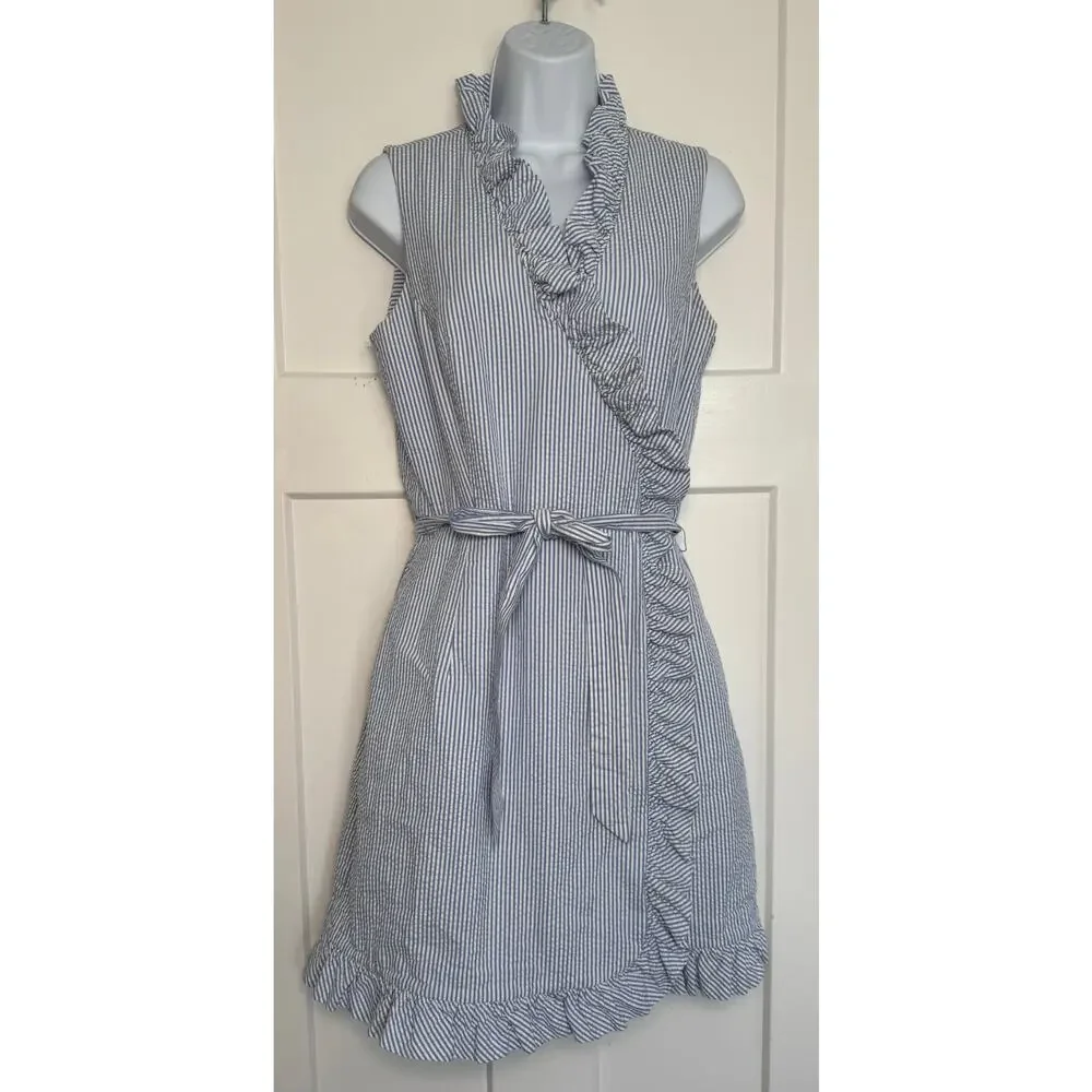 Vineyard Vines Blue White Seersucker Ruffle Dress SIZE 8